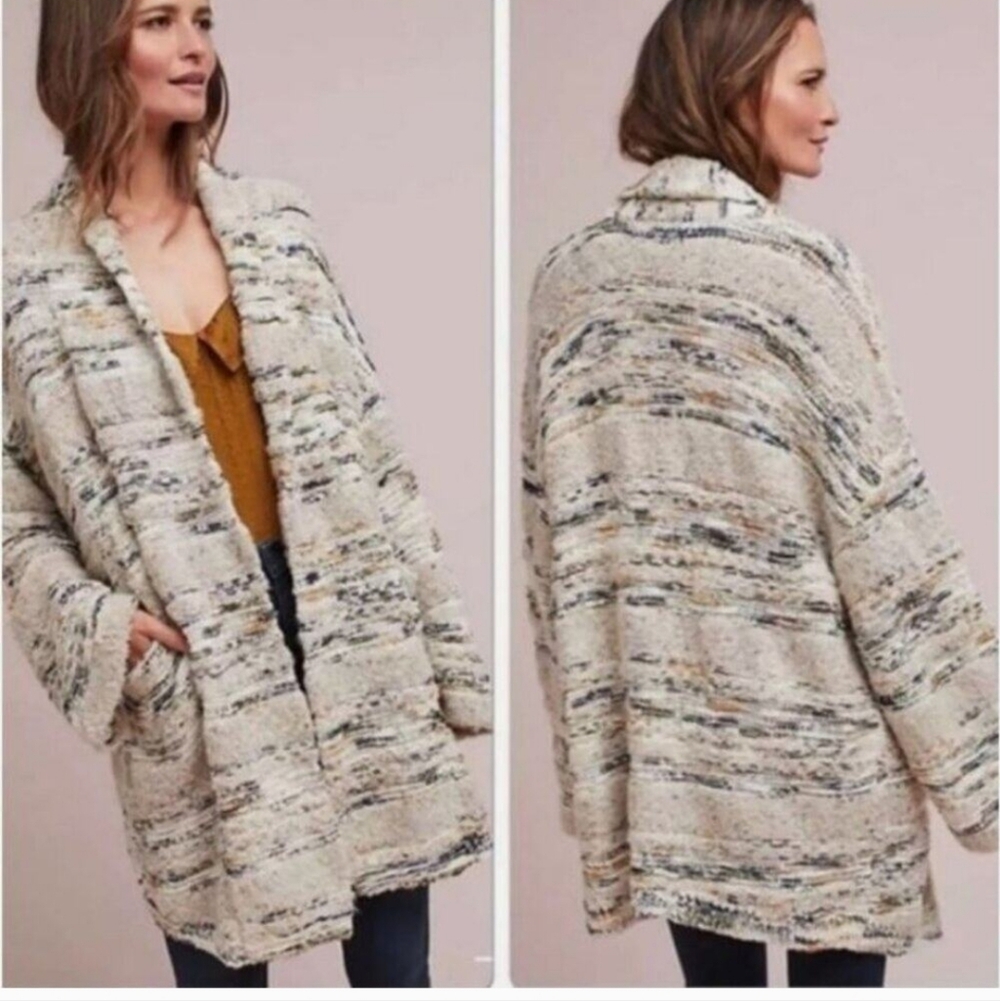 Anthropologie Moth Mixed Knit Open Front Oversized Cardigan S/M